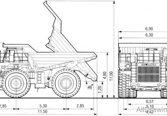 БелАЗ-7513 Карьерный самосвал чертежи (рисунки) грузовика